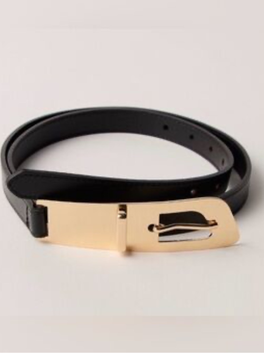 Free People Slim Black Leather Belt with Large Gold Buckle S/M